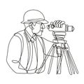 Geodetic Surveyor Using a Theodolite Side View Continuous Line Drawing