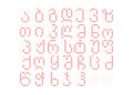 Mkhedruli modern georgian 33 alphabet LED digital dot matrix on white background