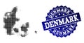 Composition of Halftone Dotted Map of Denmark and Grunge Stamp Watermark