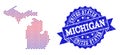 Collage of Gradiented Dotted Map of Michigan State and Grunged Stamp Royalty Free Stock Photo
