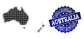 Composition of Halftone Dotted Map of Australia and New Zealand and Grunge Stamp Watermark