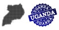 Collage of Halftone Dotted Map of Uganda and Grunge Stamp Watermark