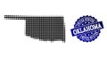 Collage of Halftone Dotted Map of Oklahoma State and Grunge Stamp Watermark Royalty Free Stock Photo