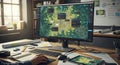 Geographic Information System interface on computer screen, displaying map data. Person using mouse to interact with Royalty Free Stock Photo