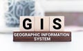 Geographic Information Systems Day.words from wooden cubes with letters photo