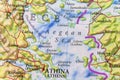 Geographic map of European country Greece city Athens and Aegan Sea