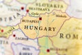 Geographic map of European country Hungary with important cities