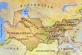 Geographic map of Turkmenistan, Tajikistan, Kyrgyzstan and Uzbekistan with important cities