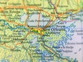 Geographic map of US state Louisiana and New Orleans city close