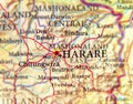 Geographic map of Zimbabwe and capital city Harare Royalty Free Stock Photo