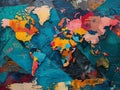 Geographical art blending with abstract colorful shapes