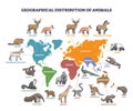 Geographical distribution of wild animals on world map zones outline concept Royalty Free Stock Photo