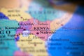 Geographical map location of country Kenya in Africa continent on atlas Royalty Free Stock Photo