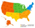 Geographic regions of the United States of America, political map