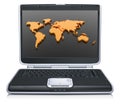 Geographical world map on laptop screen Royalty Free Stock Photo