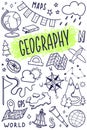 Geography symbols icons set. School subject design. Education outline sketch in doodle style. Study, science concept Royalty Free Stock Photo