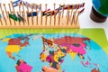 Geography exercise for children, place flags of countries on a map, flag of Spain