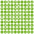 100 geography icons hexagon green