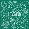 Geography symbols icons set. School subject design. Education outline sketch in doodle style. Study, science concept Royalty Free Stock Photo