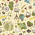 Geography symbols seamless pattern. Equipments for web banners background. Vintage outline sketch for web banners