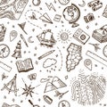 Geography symbols seamless pattern. Equipments for web banners background. Vintage outline sketch for web banners Royalty Free Stock Photo