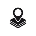 Geolocation icon with layered design featuring a pin and circular center in monochrome style