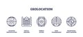 Geolocation icons outline concepts like location identification, spatial analysis, and ...