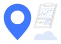 Geolocation Marker with Data Chart on Clipboard and Cloud for Analytics and Reporting Royalty Free Stock Photo