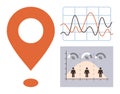 Geolocation Marker, Data Graph, and Demographic Chart Representing Analytics and Statistics Royalty Free Stock Photo