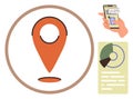 Geolocation Marker with Smartphone Interaction and Data Visualization Elements Royalty Free Stock Photo