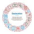 Geolocation Navigation Banner Card Circle. Vector