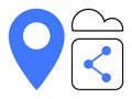 Geolocation Pin and Cloud Storage Connection Highlighting Sharing Features Royalty Free Stock Photo