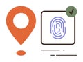 Geolocation Pointer and Biometric Fingerprint Verification with Checkmark for Security Authentication Royalty Free Stock Photo