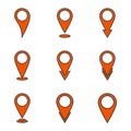 Geolocation pointers icons set. Image of the label in various forms. Cartoon image of simple labels, edit the color to