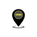 Geolocation, taxi location. Map pin with taxi checks icon on isolated white background. EPS 10 vector