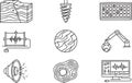 Geological engineering and earth science line icons set with data processing Royalty Free Stock Photo