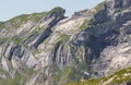 Geological Fold Overthrust Of Limestone Rocks Formed In The Swiss Alps Near Leukerbad