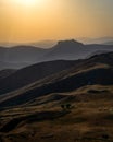 Geological formation of Emirdag plateau at sunset, Turkey Royalty Free Stock Photo