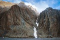 Geological Layers / Rocky textures of a weathered mountain face in Spiti Valley, Himachal Pradesh, India. Close up of a Brown Rock Royalty Free Stock Photo