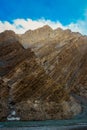 Geological Layers/Rocky textures of a weathered mountain face in Spiti Valley, Himachal Pradesh, India. Unusual landscape scenery. Royalty Free Stock Photo