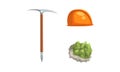 Geological Mining Industry Equipment Set, Pickaxe Tool, Safety Hard Hat, Mineral Stone Cartoon Vector Illustration