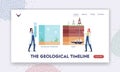 Geological Timeline Landing Page Template. Scientist Female Characters Presenting Oil or Gas Natural Formation Tint Line