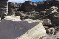 Geological Unusual rock formations, Valle de la Luna Ischigualasto National Park, paleontological reserve Triassic Royalty Free Stock Photo