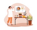 Geologist analyzing soil levels and composition, scientist woman work in laboratory cartoon vector illustration on beige