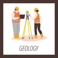 Geologist field work composition with man and woman taking geodetic measurements of earth surface vector cartoon poster