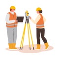 Geologist field work composition with man and woman taking geodetic measurements of earth surface vector illustration