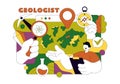 Geologist Illustration Featuring Soil Analysis and Earth Surface Features For Scientific Research, Exploration, or Expedition Royalty Free Stock Photo