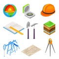 Geology Measurement Instruments with Soil Cross Section and Prospecting Hammer Vector Set