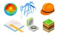 Geology Measurement Instruments with Soil Cross Section Vector Set