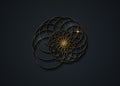 Snail spiral logo. Sea shell of gold circles. Sacred geometry logo template. Logarithmic sequences. Fibonacci spiral logo design